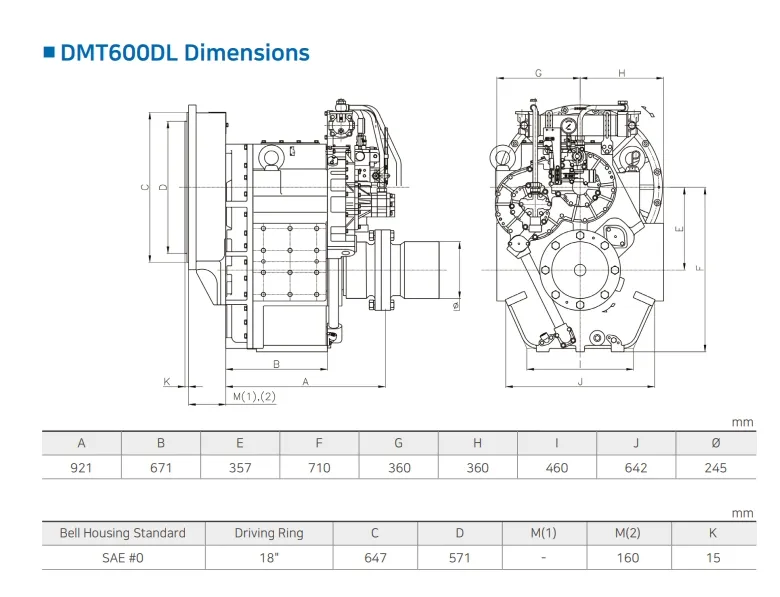 Dmt600dl D-I 船用齿轮箱,适用于船舶,重型,4 推力轴承型,速比 3.02、3.28、3.56、4.07、4.48、4.95